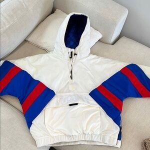 Tommy Hilfiger White Hooded Jacket with Blue and Red Stripes
